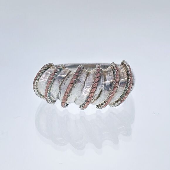 Vintage Sterling Silver 925 Mixed Metal Spiral Rope Dome Ring Size 6.5 - Picture 1 of 7